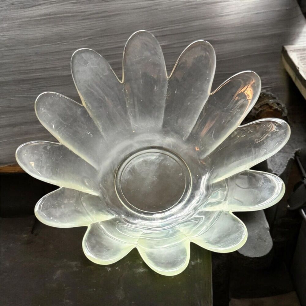 Vintage Clear Glass Lotus Flower Bowl  9 Inches Across